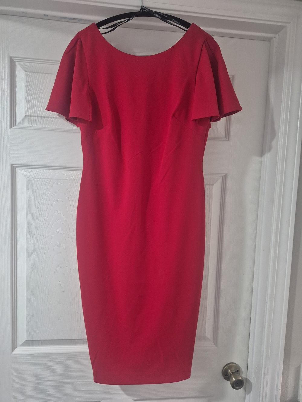 Calvin Klein Red Flutter-Sleeve Midi Sheath Dress NWOT